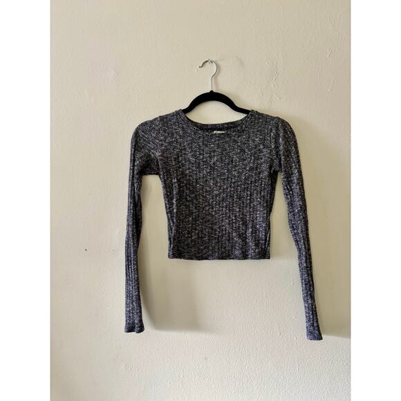 Abercrombie & Fitch Long Sleeve Crop Top Rib Knit Heather Gray Sweater Shirt - Picture 1 of 9